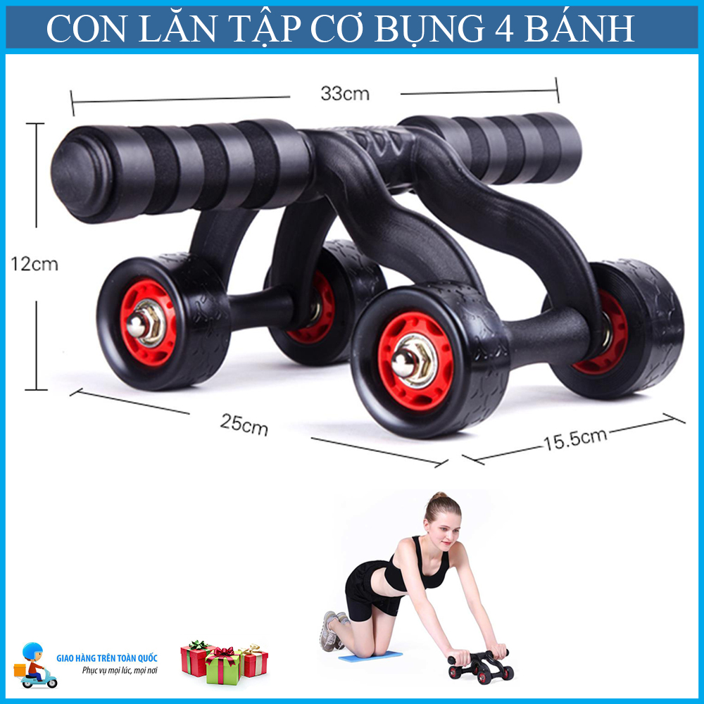 Con Lăn Tập Cơ Bụng 4 Bánh,Con lăn tập bụng 4 bánh cao cấp,giữ cơ bụng săn chắc và vóc dáng cân đối,tặng kèm móc dán điện thoại