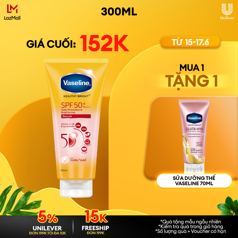 Sữa Dưỡng Thể Trắng Da Vaseline Healthy Bright Dưỡng Da Nâng Tông Tức 50X Spf50 Pa 300ML dưỡng da/ nâng tông