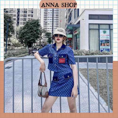 Sét 3 món áo gucci mix chân váy kèm mũ , vải kaki mềm đẹp anna shop.