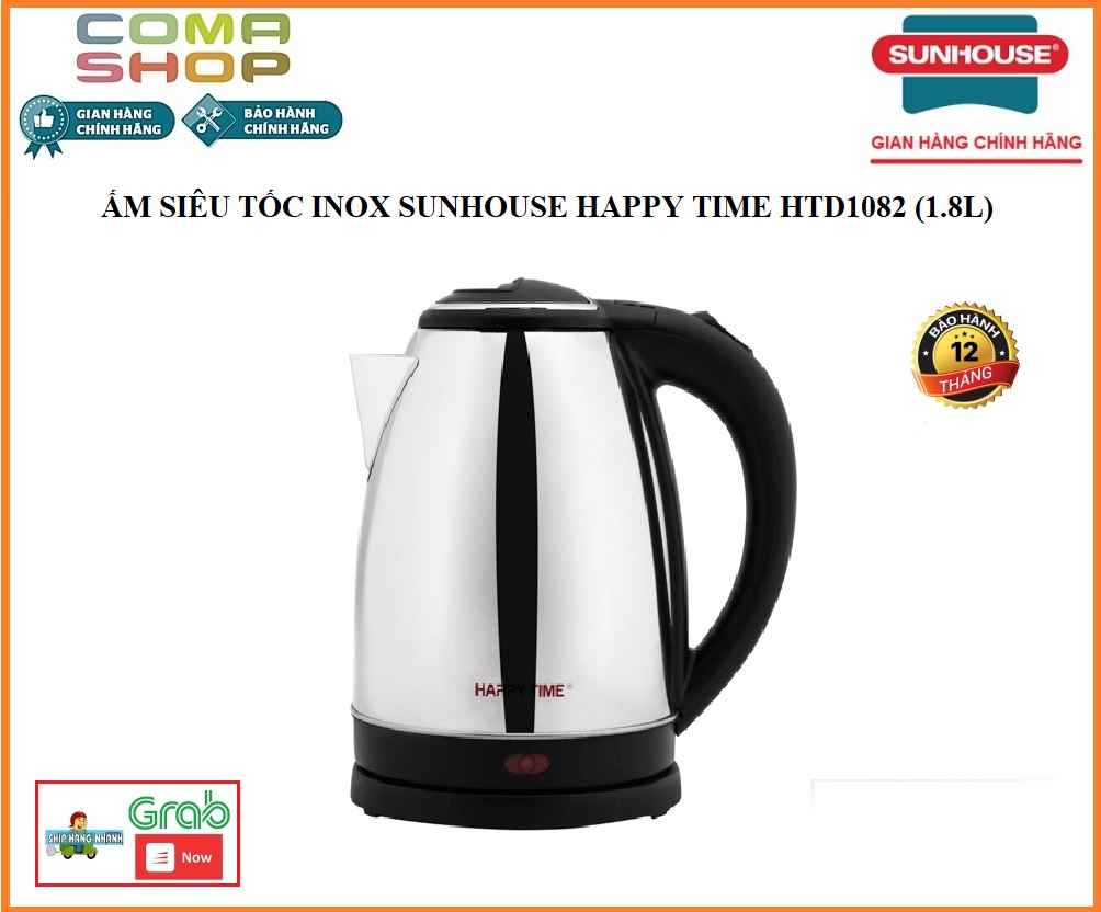 Htd1082 - ấm siêu tốc inox sunhouse happy time 1.8 lít - bảo hành chính hãng 12 tháng