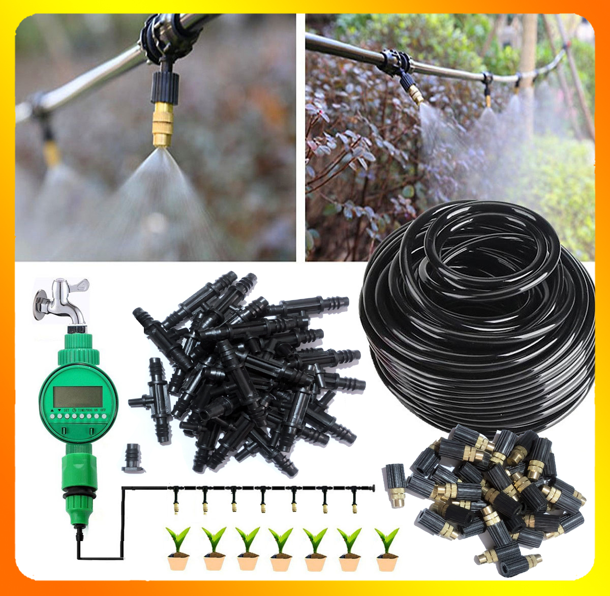 Tưới cây tự động - tưới cây hẹn giờ phun sương bằng đồng cài đặt điều khiển 20 25 30 béc phun