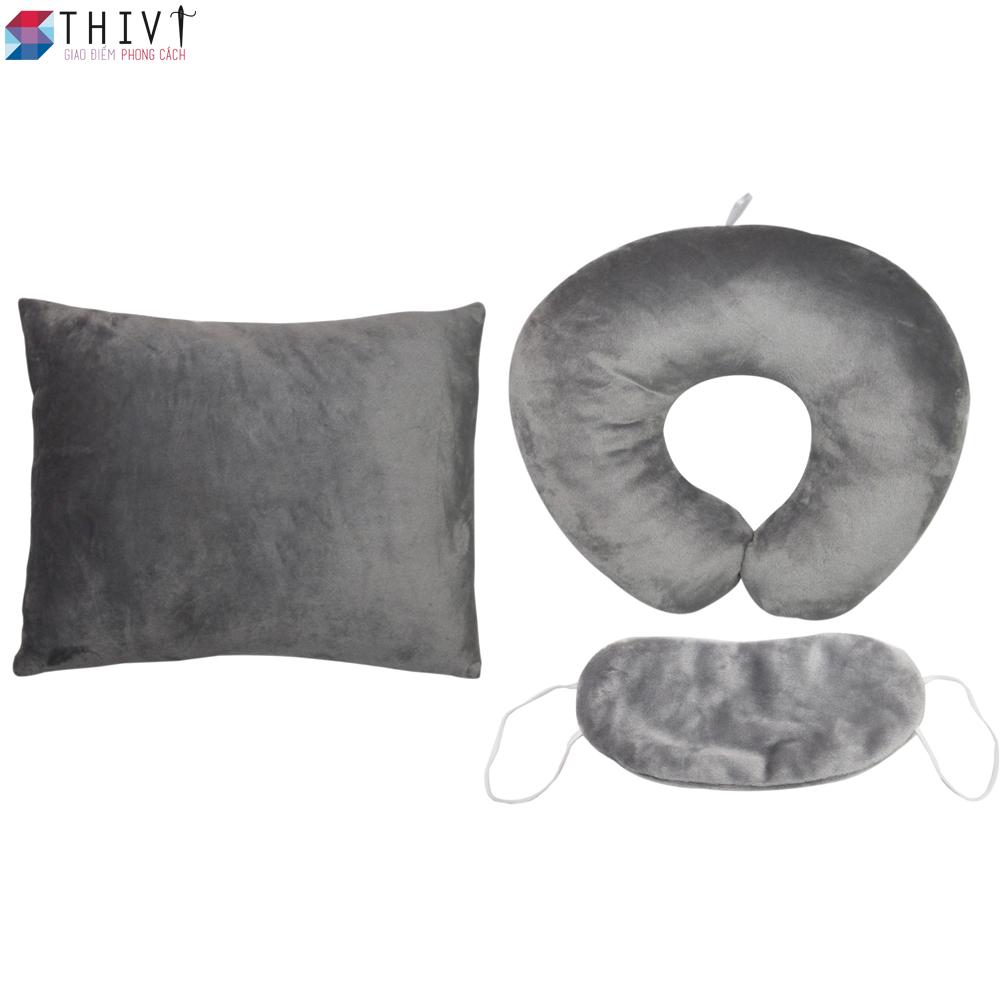 Combo gối tựa lưng, gối kê cổ chữ u và bịt mắt màu trơn