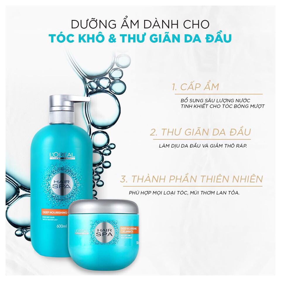 Combo dầu gội và hấp dầu dưỡng tóc mềm mượt và chống gàu loreal haiirspa nourishing lo