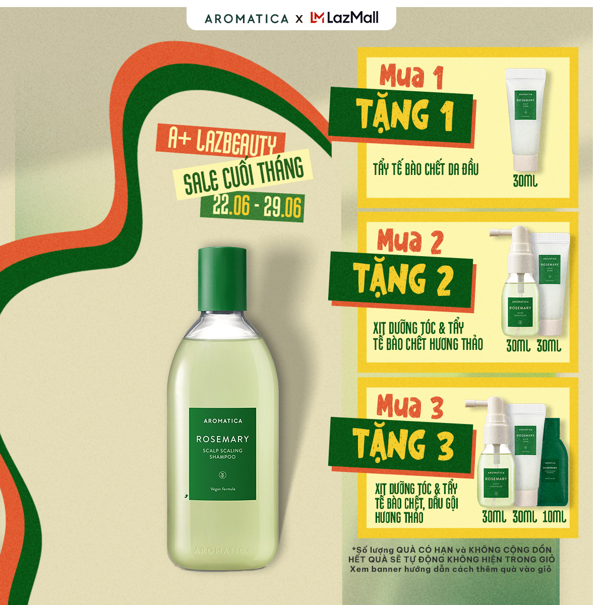 Dầu gội hương thảo AROMATICA Rosemary Scalp Scaling Shampoo ngăn rụng tóc 180/400ml