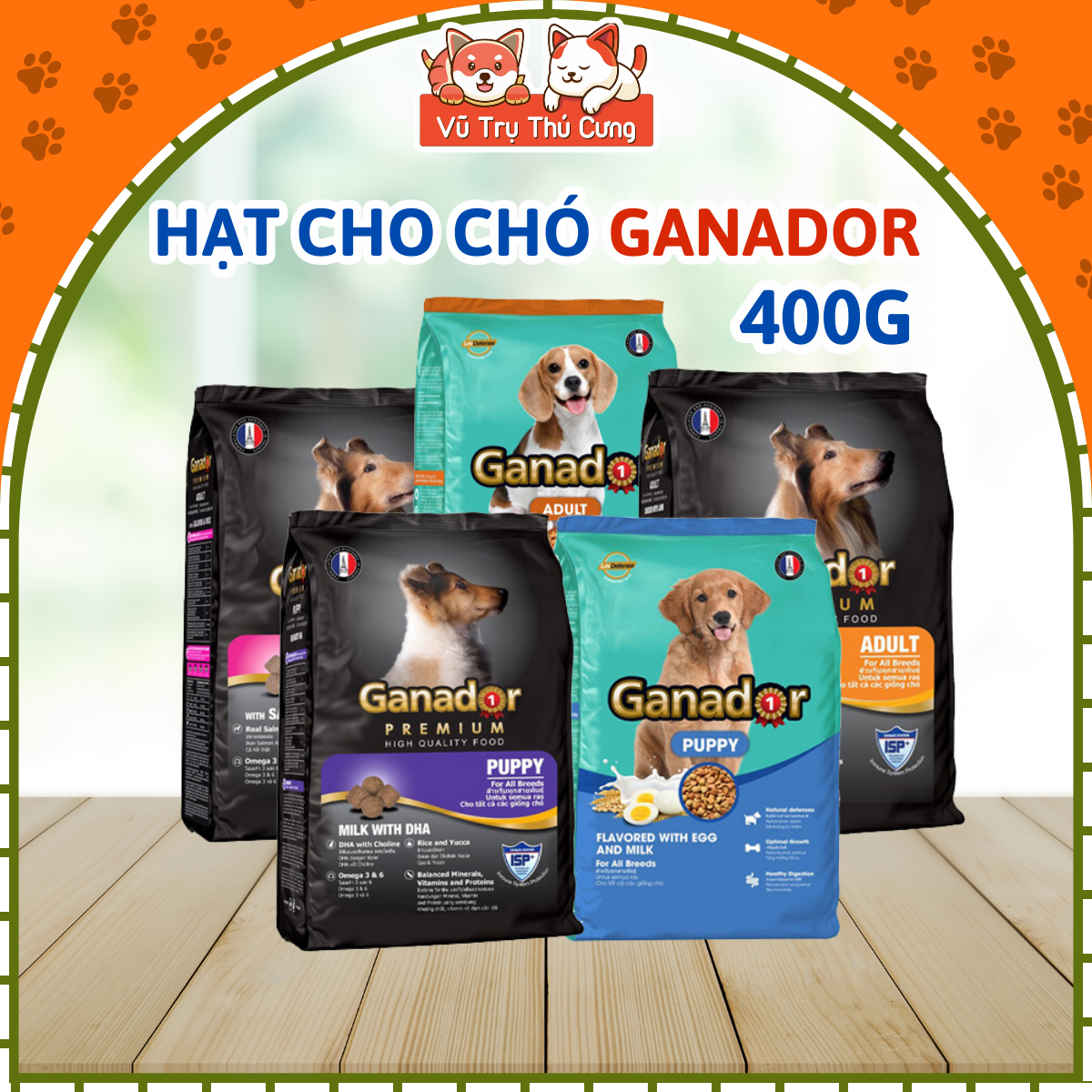 Thức ăn hạt cho Chó con, Chó trưởng thành Ganador 400g