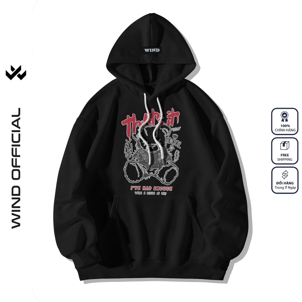 áo khoác nam áo hoodie nam áo khoác hoodie nam Áo hoodie unisex form rộng WIND nỉ bông Gấu Cool thời