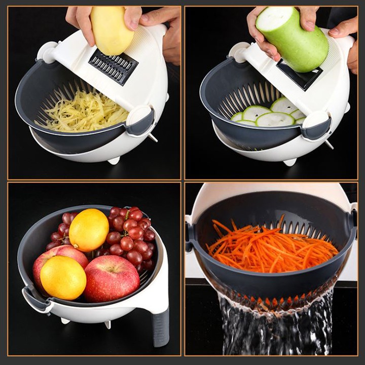 [Hàng Nhập Khẩu] Bộ dụng cụ nạo rau củ quả đa năng, Bộ Dụng Cụ Cắt - Thái - Rửa Rau Củ Thông Minh Đa Năng Kèm Rổ