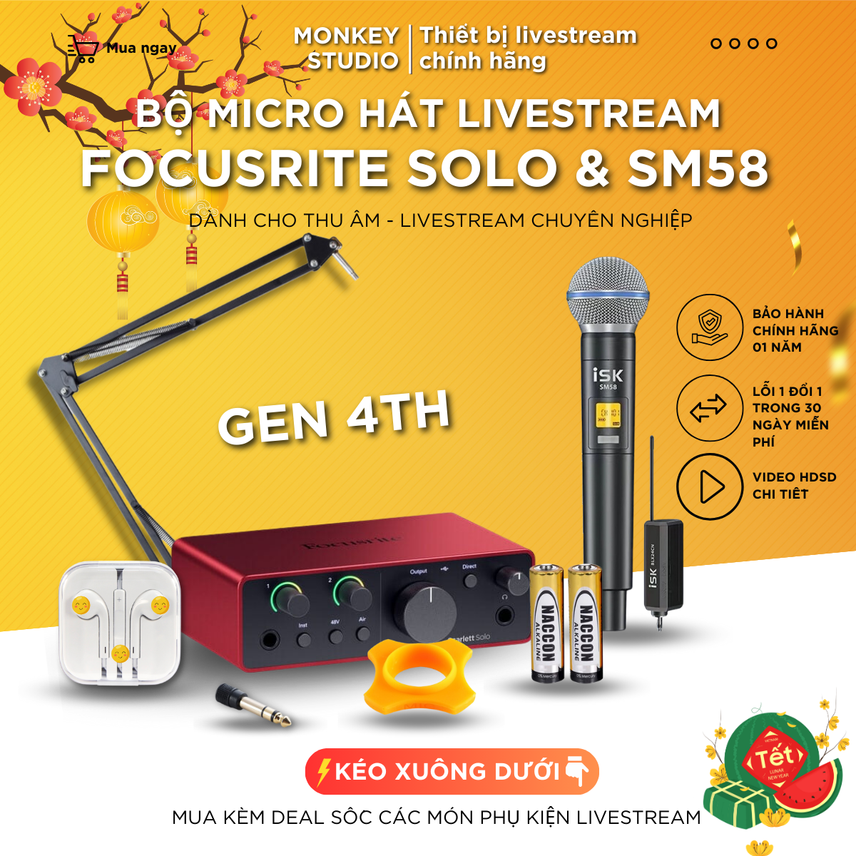 Mic Livestream | Micro thu âm Sound Card Focusrite Solo Gen 4 & Mic ISK SM58 Hát Livestream Chuyên Nghiệp
