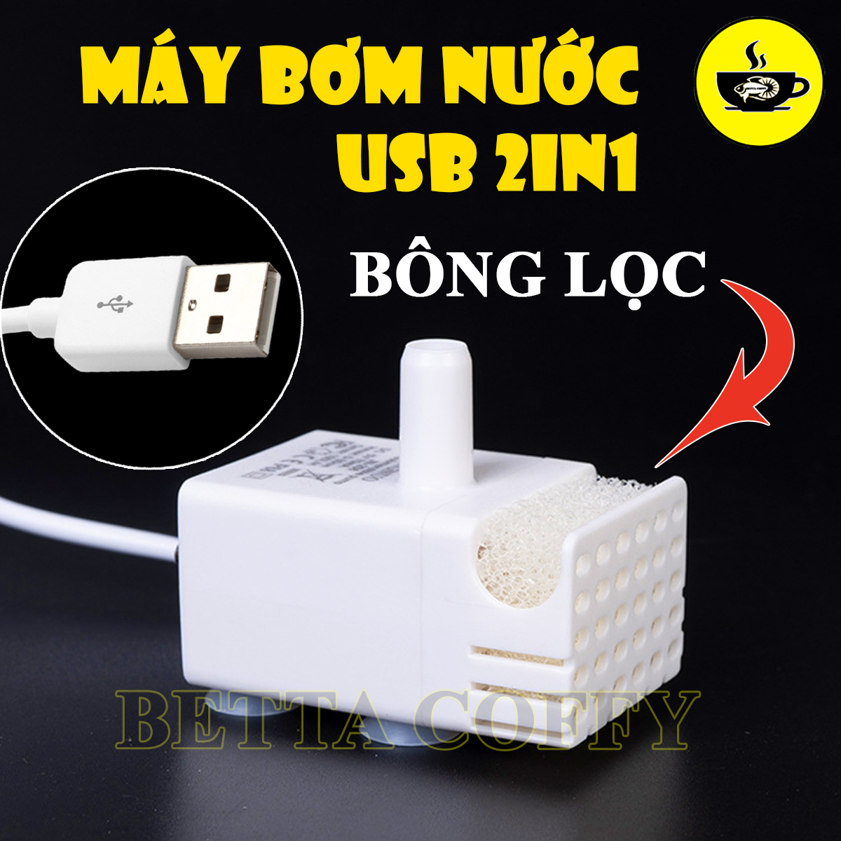 Máy Bơm Nước USB Mini 2in1 có đèn có lọc 2w 3w - Lọc Nước Bể Hồ Cá Cảnh hòn non bộ