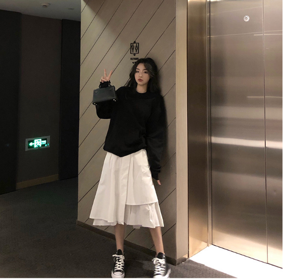 Chân váy tầng Ullzang siêu hot - chân váy dài qua gối-váy cho giới trẻ màu trắng