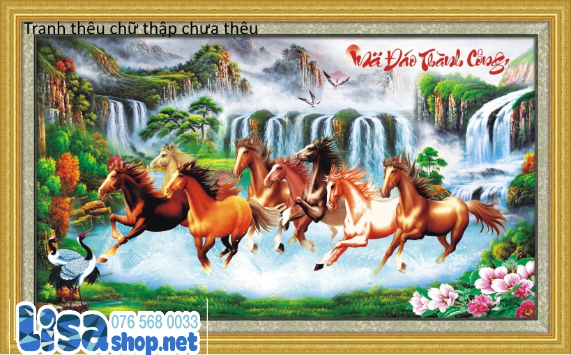 Tranh thêu chữ thập MÃ ĐÁO THÀNH CÔNG 85x44cm chưa thêu 3d