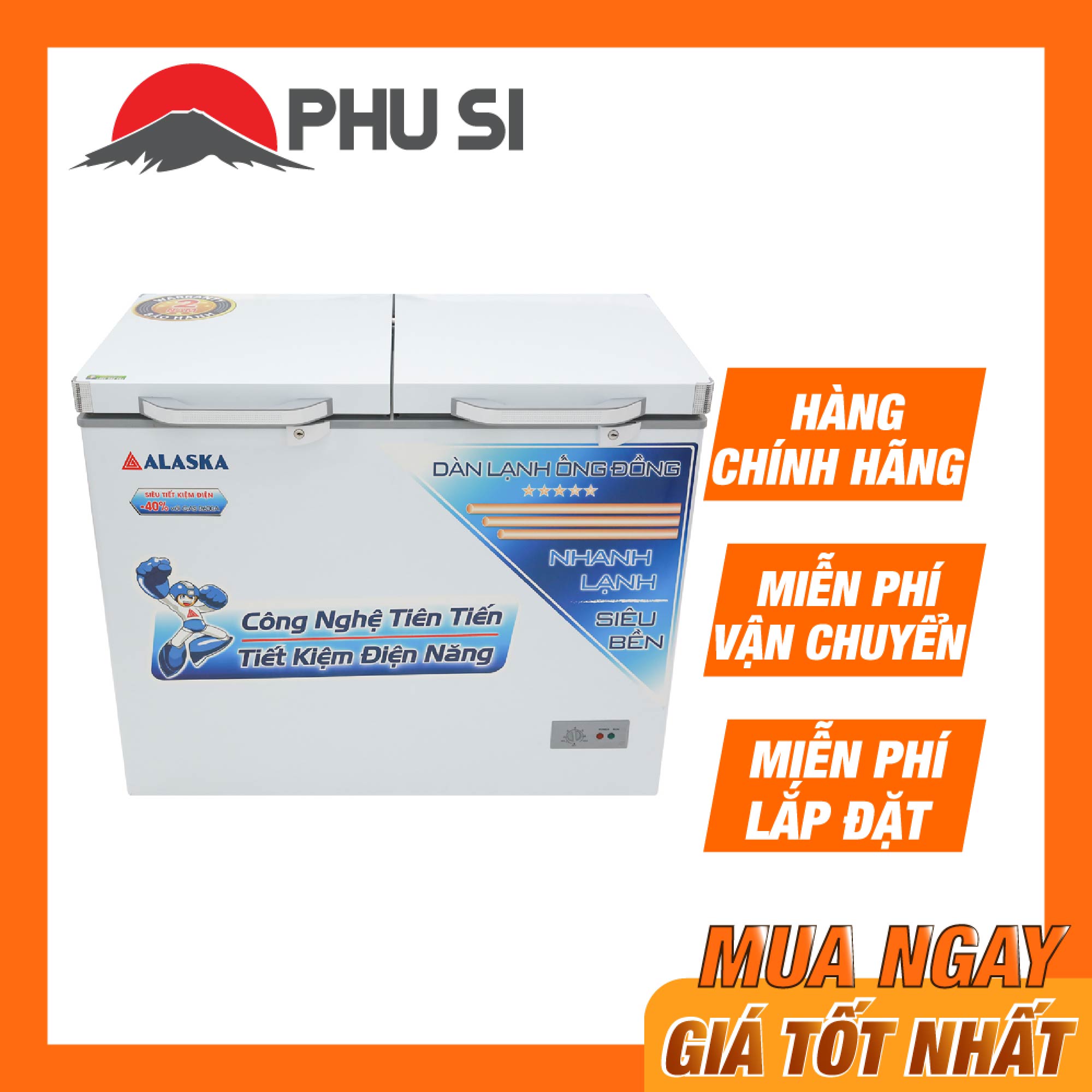 Trả góp 0%Tủ Đông Mát ALASKA 250 Lít BCD-3068C
