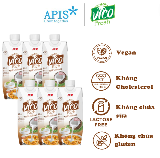 Combo 6 hộp nước cốt dừa vico rich 330ml 20-26% béo ngậy - thơm béo dễ dùng