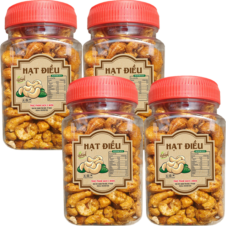 (TÙY CHỌN) Combo 4 Hũ: Hạt Điều Nguyên Rang Tỏi Ớt Hiệu TPS Có Giấy Chứng Nhận ATTP