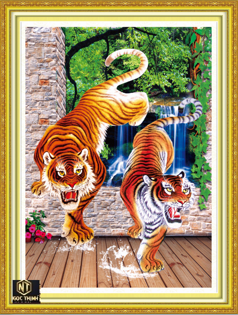 Tranh đính đá Lưỡng hổ tương phùng khổ nhỏ VS367 KT75x56cm