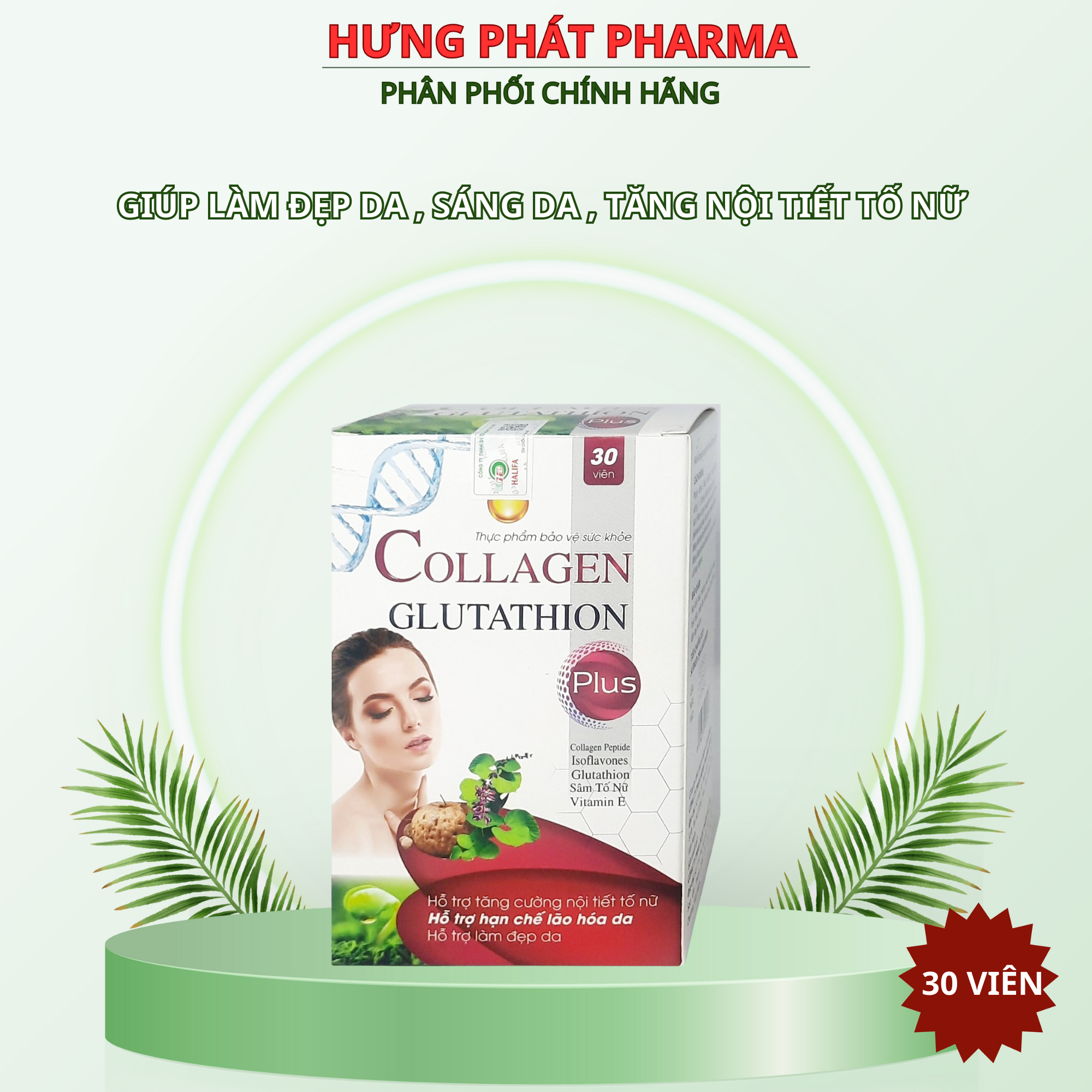 Viên uống collagen glutathion plus giúp tăng cường nội tiết tố nữ hộp 30