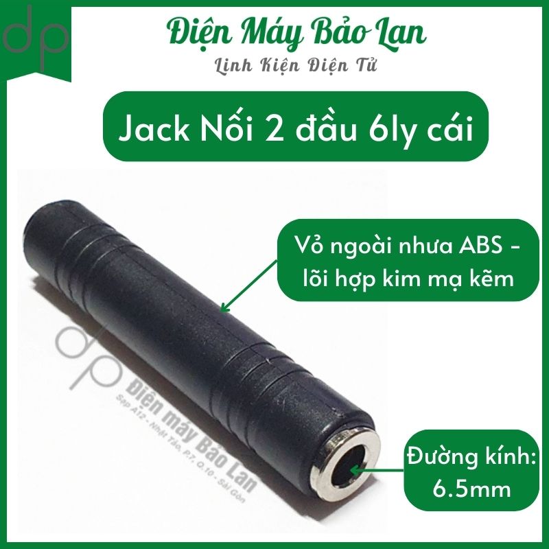 Jack nối 2 đầu 6.5mm, jack 6 ly 2 đầu cái màu đen - điện máy bảo lan