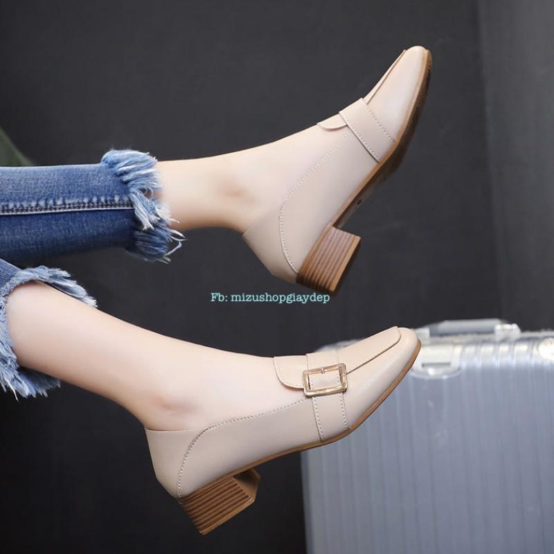 Giày nữ da mềm cao 3cm size 35 đến 40 mã 3502 màu kem