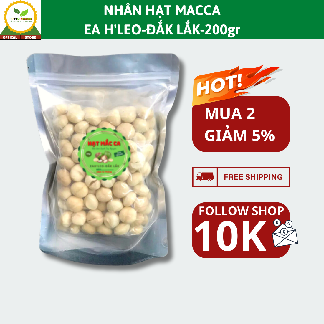 Macca tách vỏ organic 200g xuất xứ Đắk lắk kích cỡ 2cm thơm ngon mềm và tan mịn trong miệng