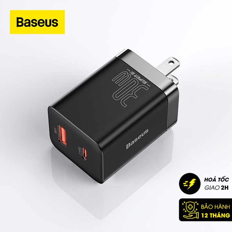 Sạc nhanh nhỏ gọn baseus super si pro quick charger c+u 30w