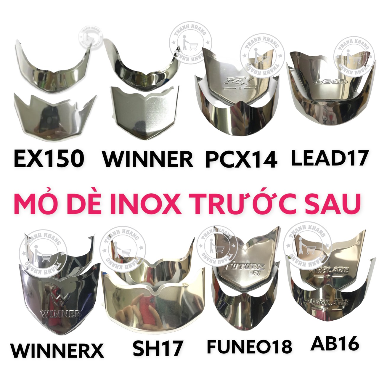 Mỏ dè inox cao cấp trước sau xe cho xe VARIO 160,MODE 20,SHI 20,AB20,AB22 EXCITER,SH,VISION,WAVE,WINNER,AB,CLICK,PCX,NVX MDI