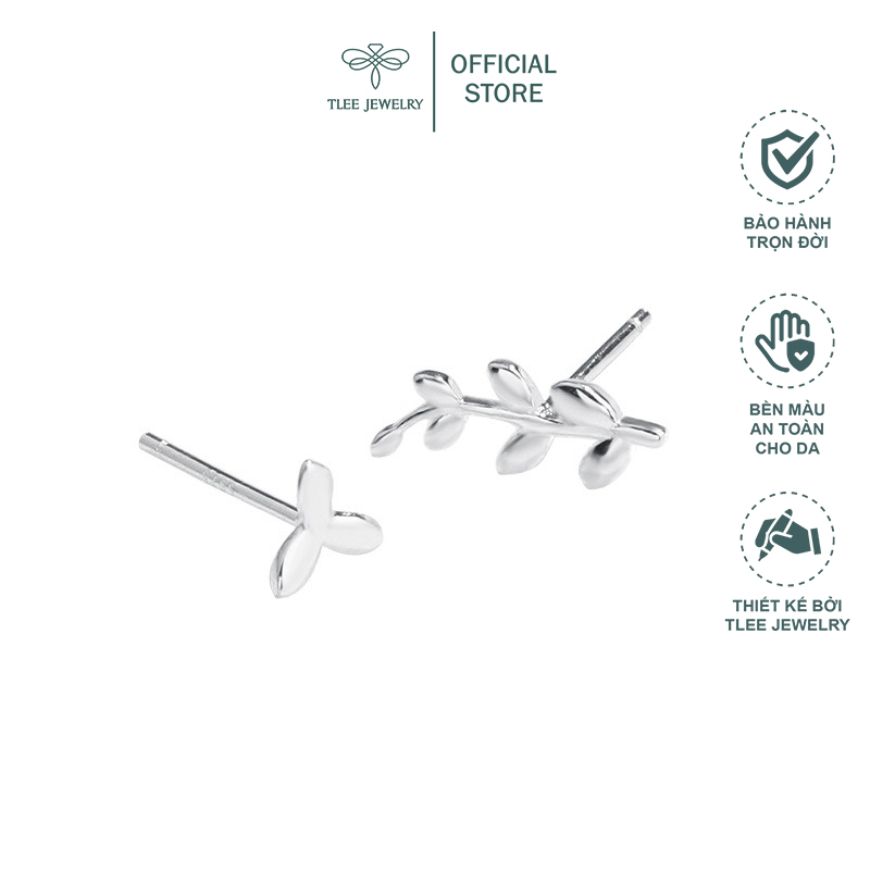 Khuyên tai bạc nữ TLEE lá lệch basic cá tính TleeJewelry B0191