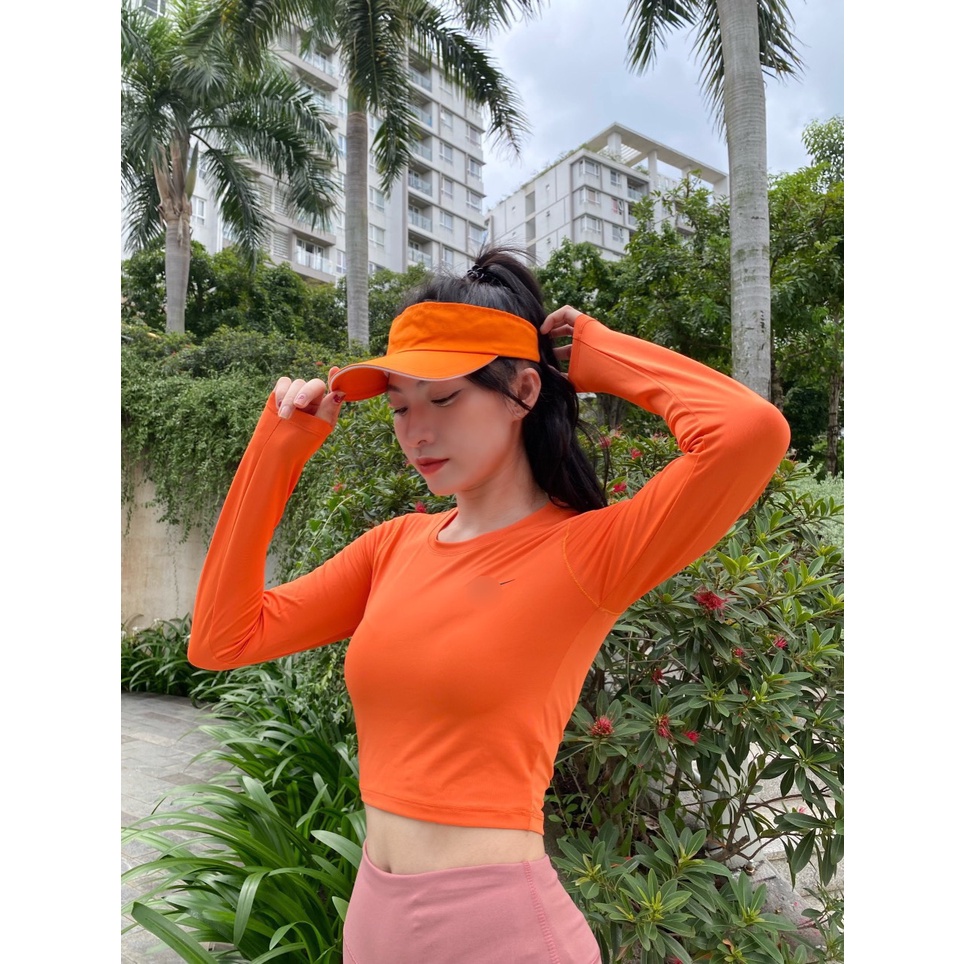 Áo croptop tay dài tập gym yoga nữ, vải thun lạnh phối lưới lưng - atd06