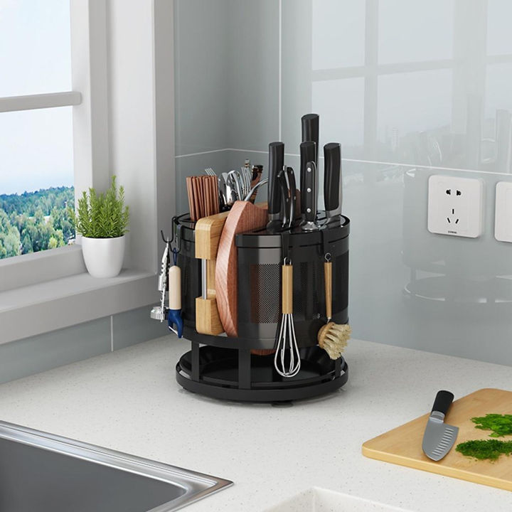 Kệ để dao thớt tròn xoay 360 độ giá đựng đồ nhà bếp đa năng chất liệu sắt sơn tĩnh điện bền đẹp