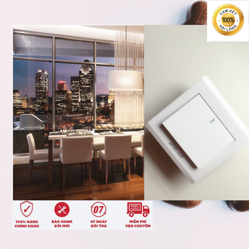 Công tắc đơn 2 chiều mặt vuông  PVC chống cháy toàn thân trắng có viền