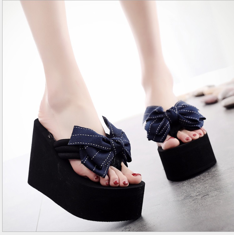 Dép nữ đế xuồng cao 11cm/ dép tông xỏ ngón đế cao dép kẹp đính nơ xinh