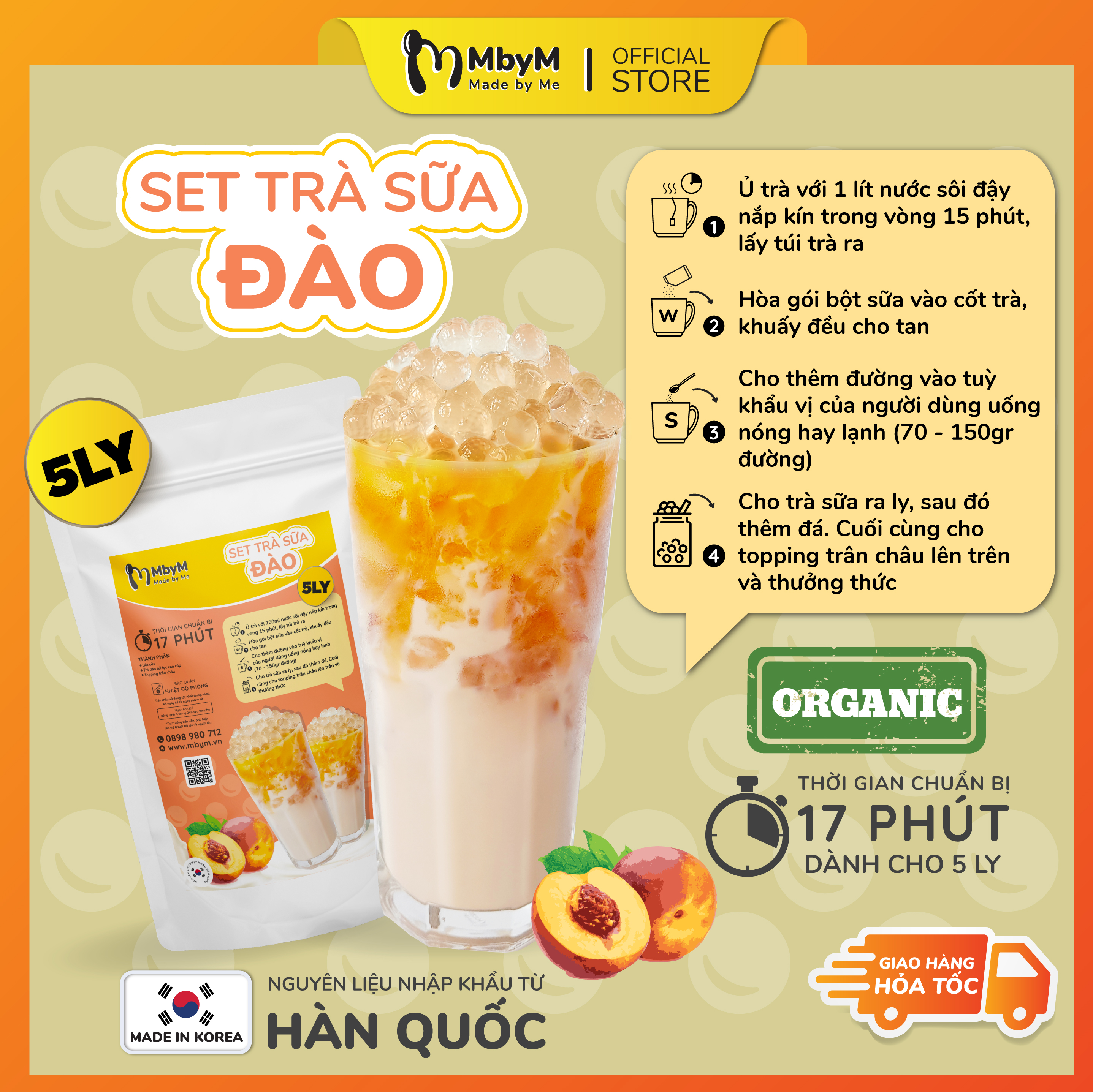 Set trà sữa tự pha 5 ly tại nhà 17 phút, nguyên liệu nhập khẩu quốc tế, MbyM set tự làm an toàn ngon hơn quán