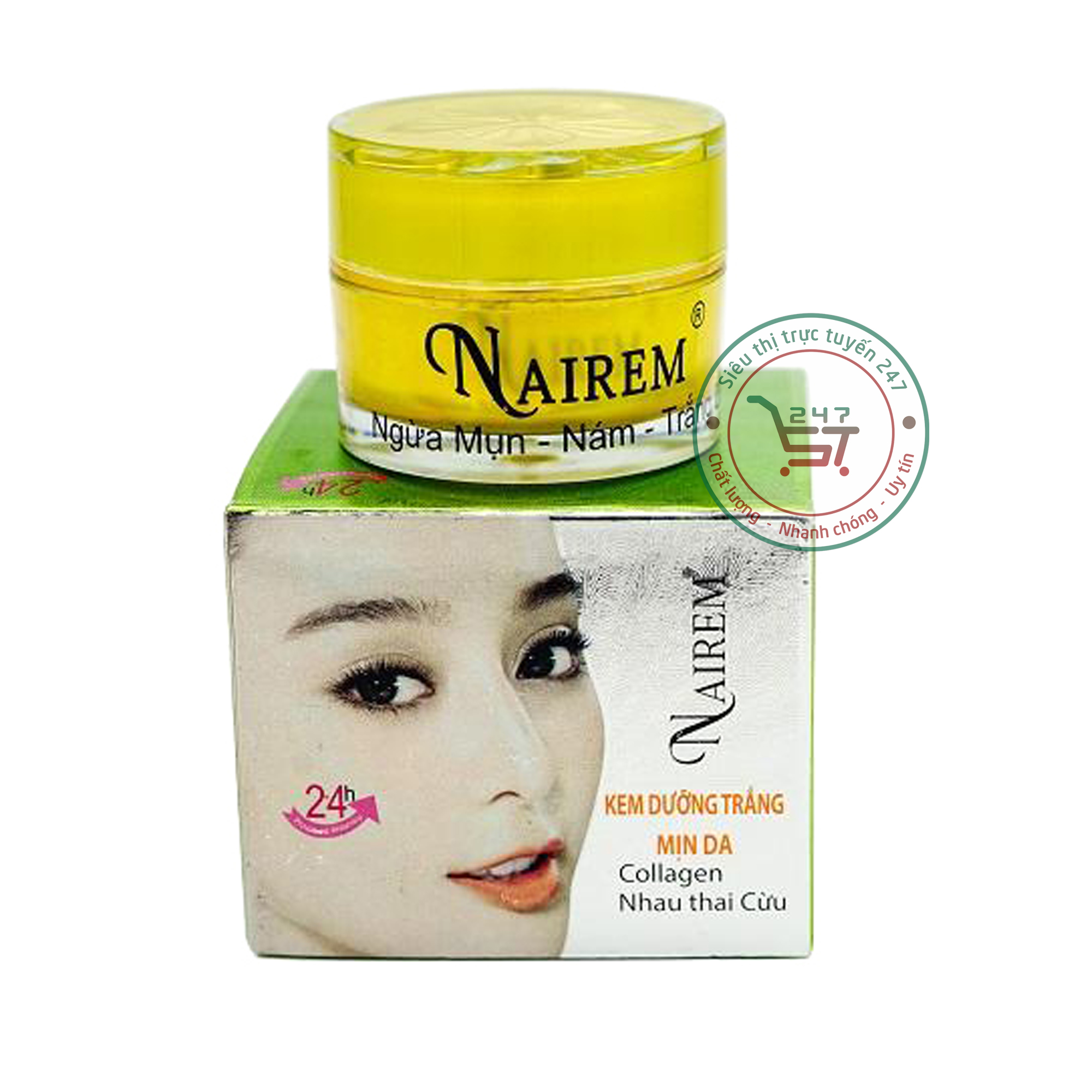 Kem dưỡng Trắng da mặt Mịn da Ngừa lão hóa Nairem 8g (Xanh lá-Trắng)