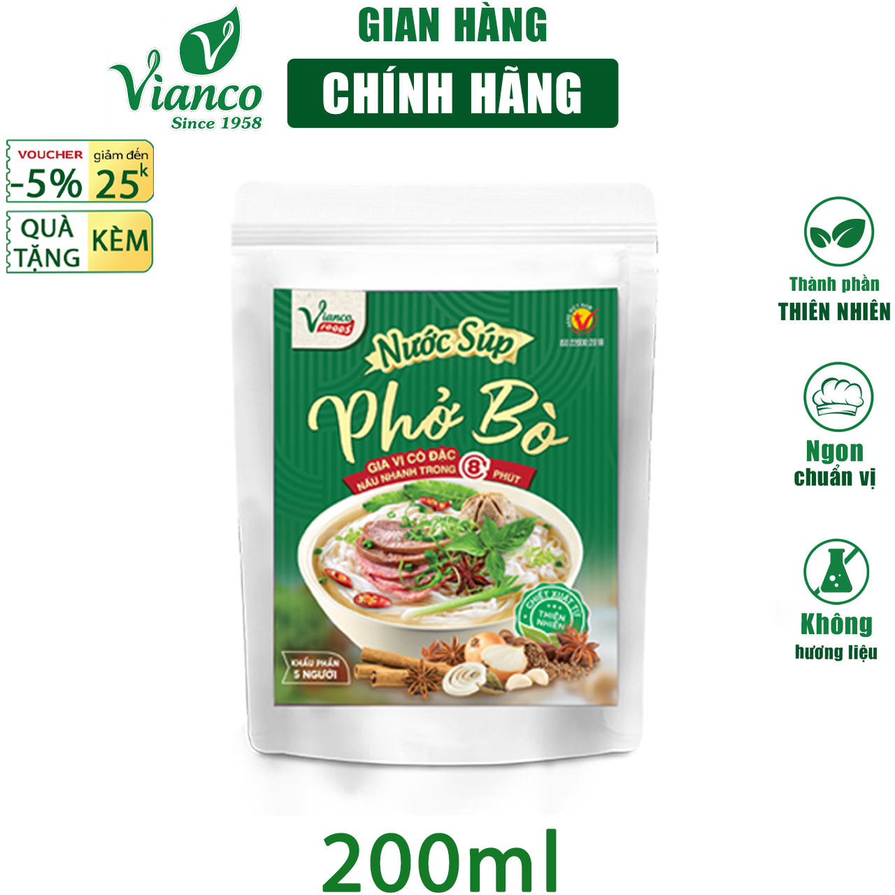 Nước sốt nấu Phở Bò Vianco gói 200ml nấu nhanh trong 5 phút gia vị nêm sẵn chuẩn vị không cần nêm nếm - Gia vị  Việt Ấn