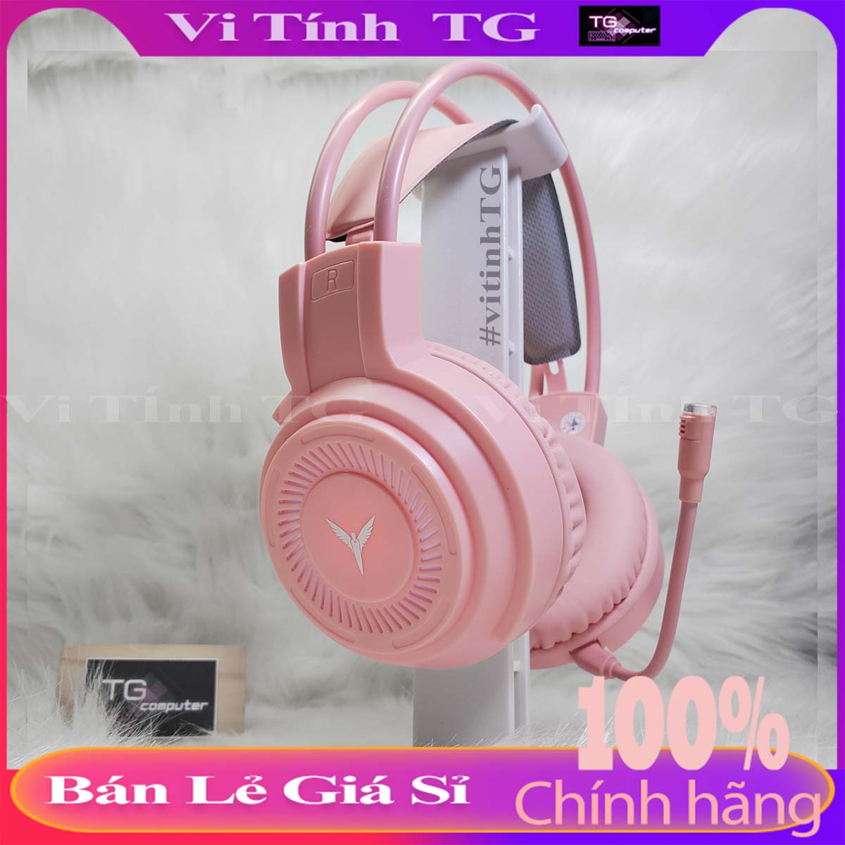 [Video thật] Tai Nghe Gaming Màu Hồng Có Đèn Led Và Mic Cho Pc / Laptop