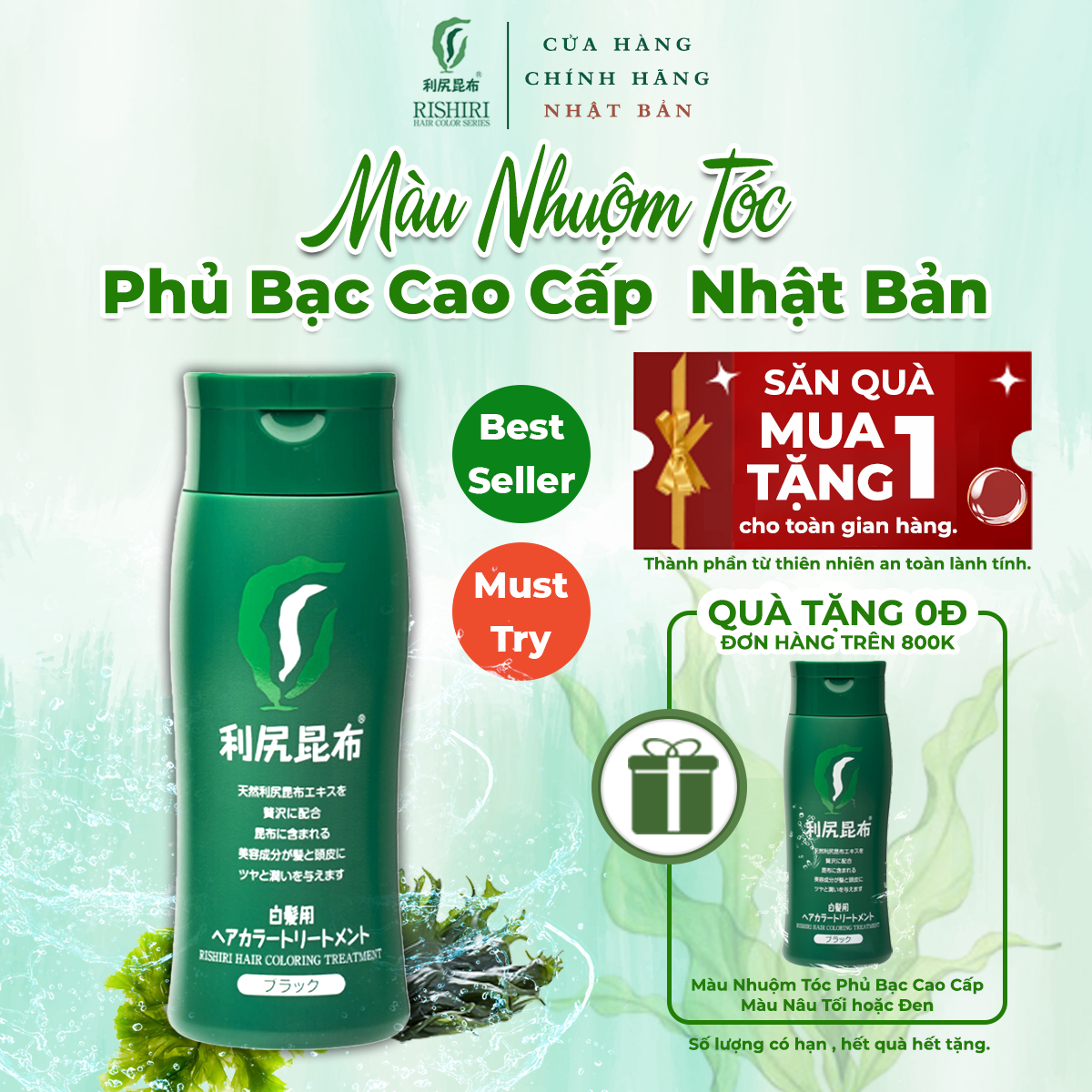 Màu Nhuộm Tóc Phủ Bạc Nhật Bản Màu Đen RISHIRI HAIR COLOR TREATMENT 200G