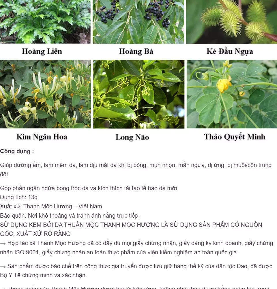 Kem bôi da Thuần Mộc Thanh Mộc Hương