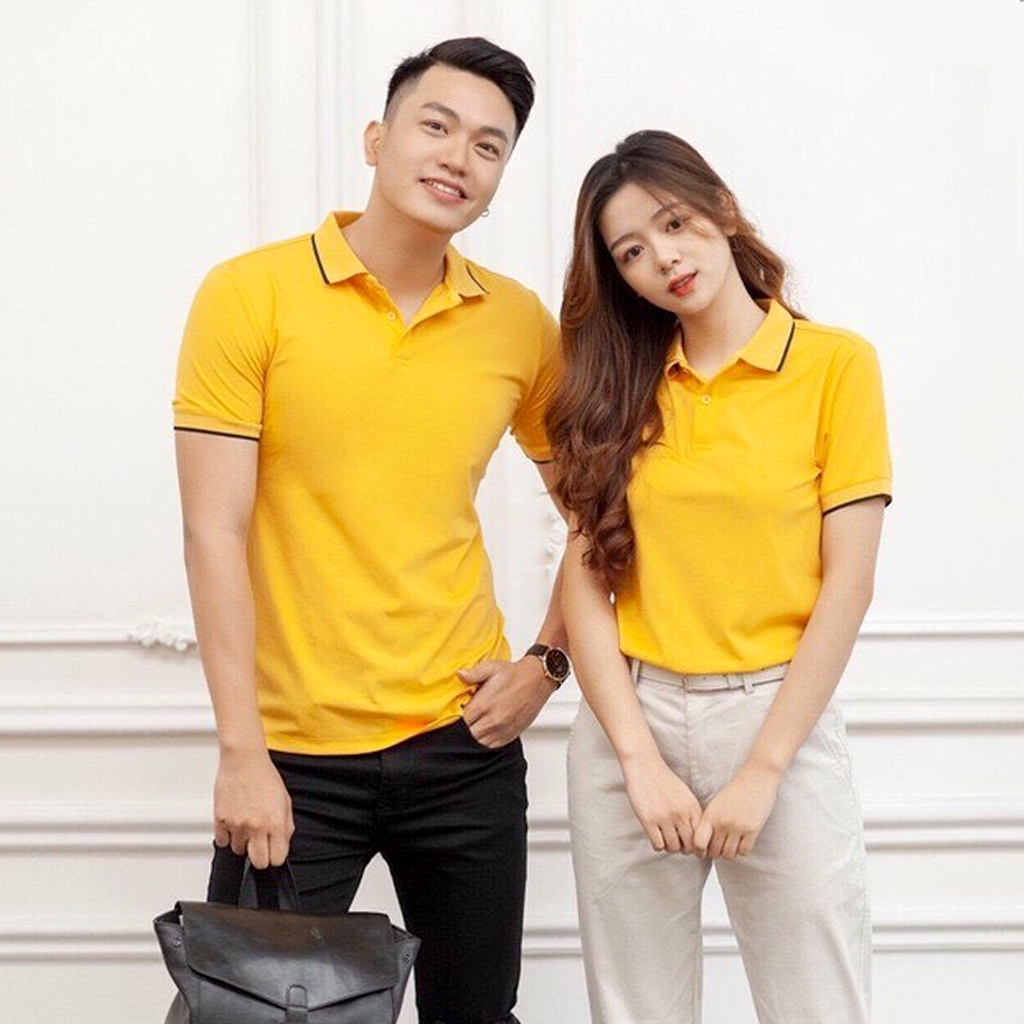 Áo Thun Nữ Trơn Có Cổ Thể Thao Cá Sấu Mè 4 Chiều Màu Vàng Viền Cổ Đen Form Xuông Dùng Chung Nam Nữ