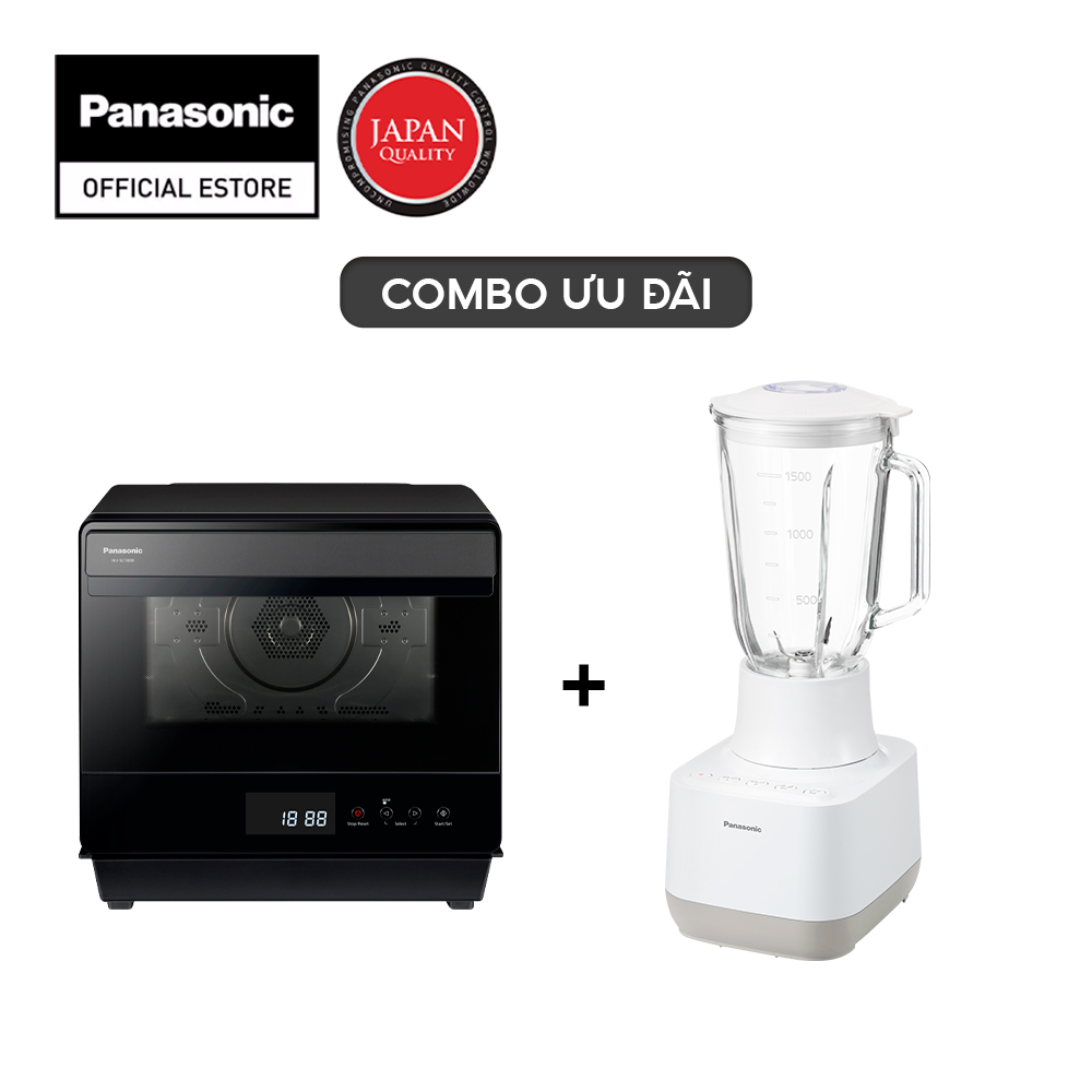Combo lò chiên không dầu hấp nướng đối lưu panasonic nu-sc180byue 20 lít và máy xay sinh tố panasonic mx-mg53c1cra - công suất 700w- dung tích 1.5l - lưỡi dao thép không gỉ - xay đá mịn - hàng chính hãng 12 tháng