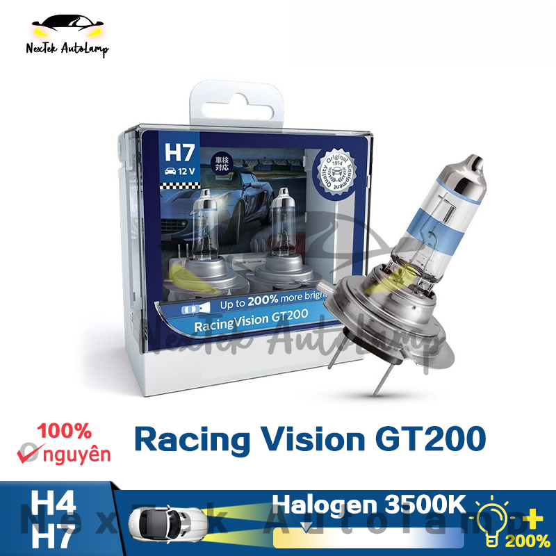 For philips racing vision gt200 h4 h7 12v 3500k +200% độ sáng đèn pha halogen ô tô ban đầu