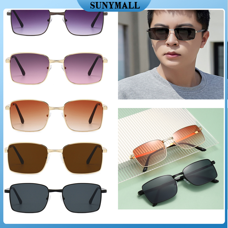 SUNYMALL Kính Rưỡi Retro Thời Trang Trình độ Cao Kính Râm UV đàn ông Và đàn Bà Chụp đường Phố Sự Bức Xạ Kính Hình Chữ Nhật Kim Loại đen Nhiều Màu