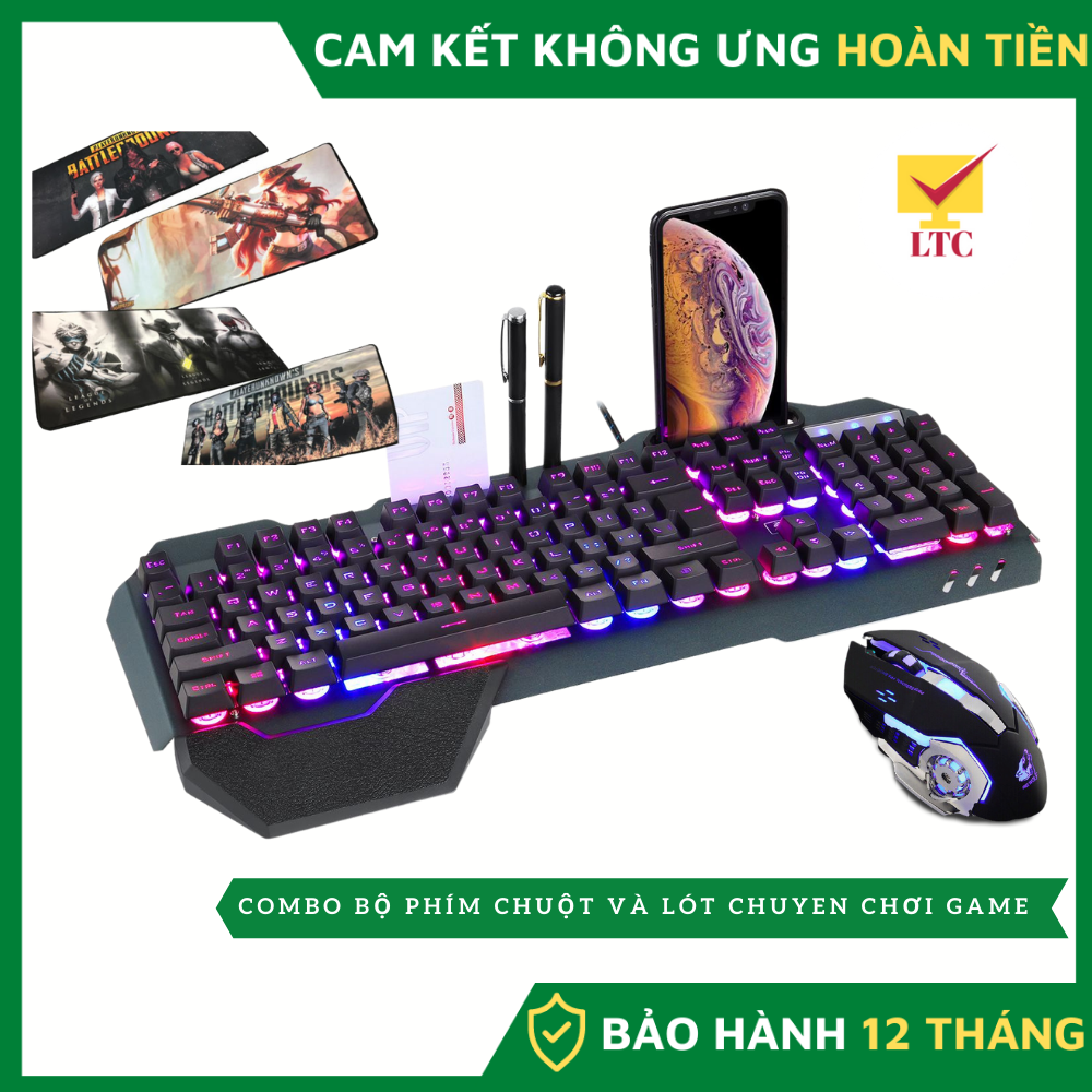 Combo Bàn phím chuột và lót chuột lớn chơi game chuột có thể chỉnh dpi và màu khắc khác nhau lót chuột hình game đẹp, K618+ Lót to+ V5, LTC