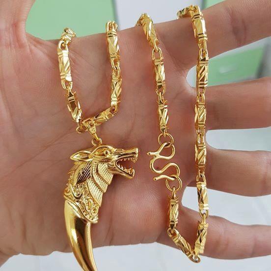 Bộ Vòng cổ mạ vàng 24k - Dây chuyền ống trúc - Kèm mặt móng rồng thể hiện đẳng cấp
