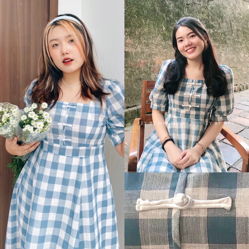 Đầm váy kẻ bigsize cúc sườn xám - đầm bigsize babydoll - izybynhi