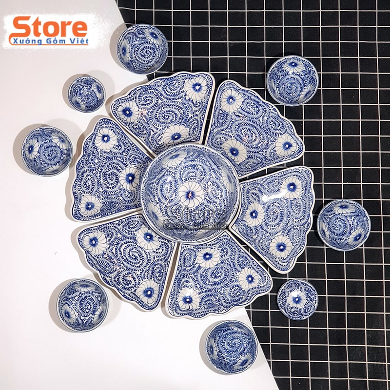 Bộ bát đĩa setup bàn ăn đẹp giá rẻ hàng Bát Tràng chính hãng được chính tay các nghệ nhân làng nghề vuốt-XƯỞNG GỐM VIỆT 119/120  *