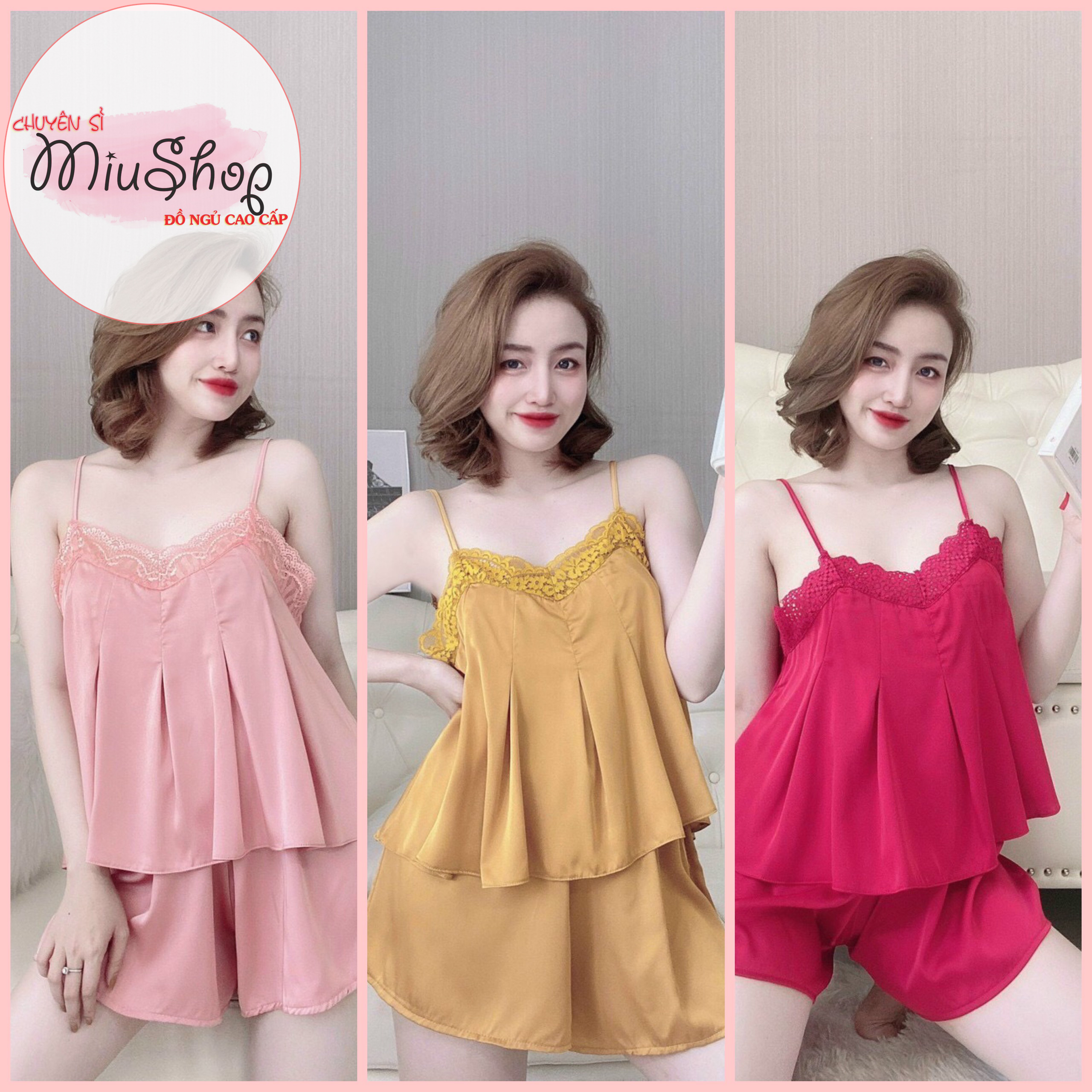 🍀🍀Siêu Xinh🍀🍀 đồ ngủ lụa satin cánh tiên nút trai siêu xinh size 58kg