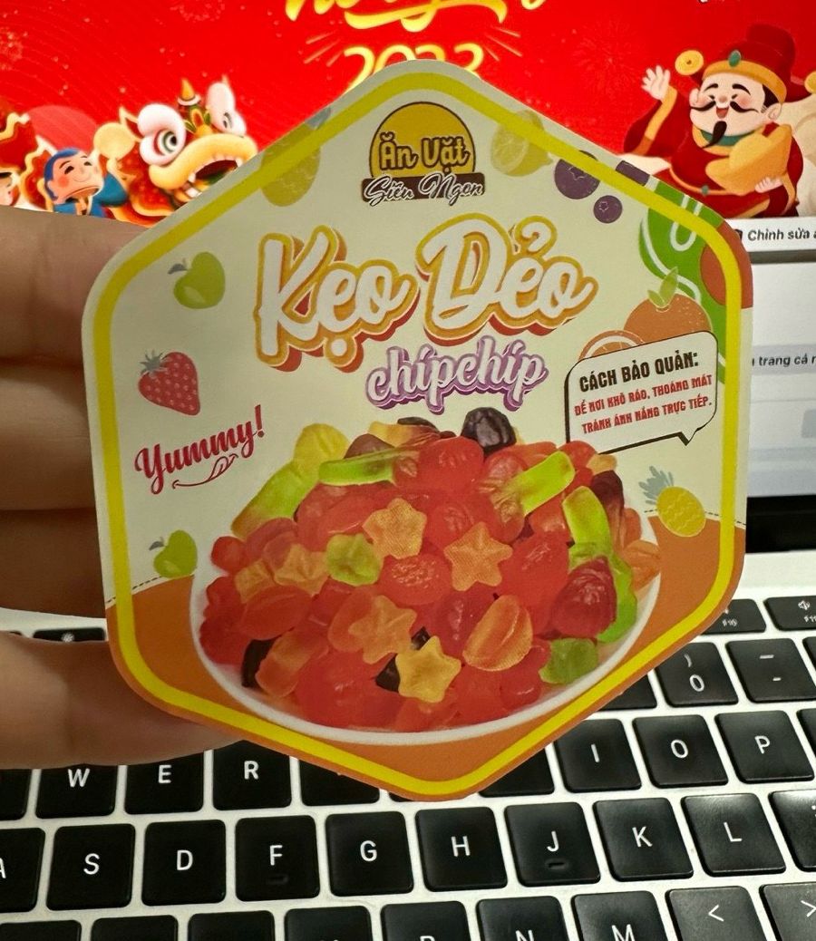 55 tem dán "Kẹo dẻo chipchip" - Lục giác 7x8cm