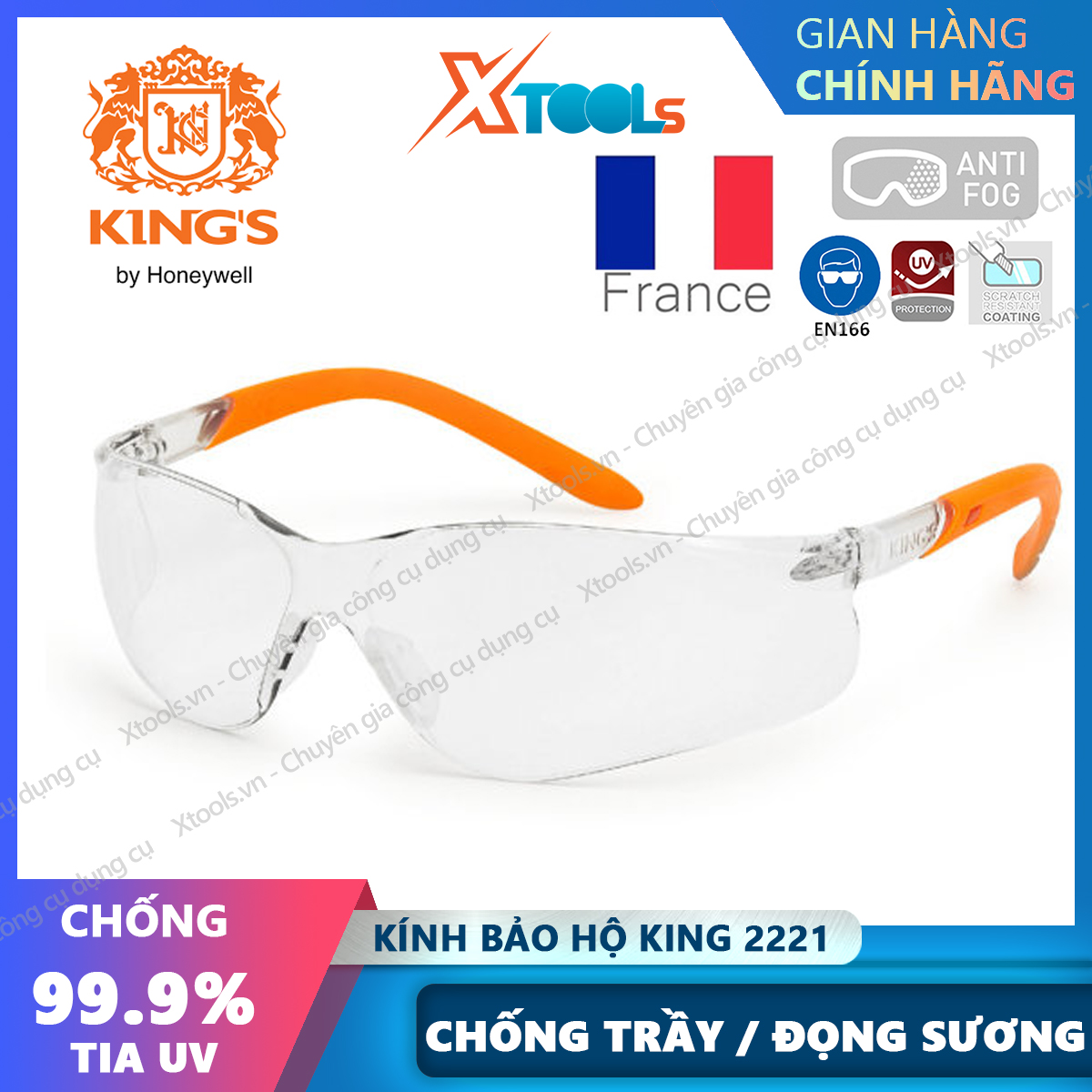 Kính bảo hộ Kings KY2221 Kính chống bụi, chống tia UV, chắn gió chống trầy xước, đọng sương, dùng lao động, đi xe máy
