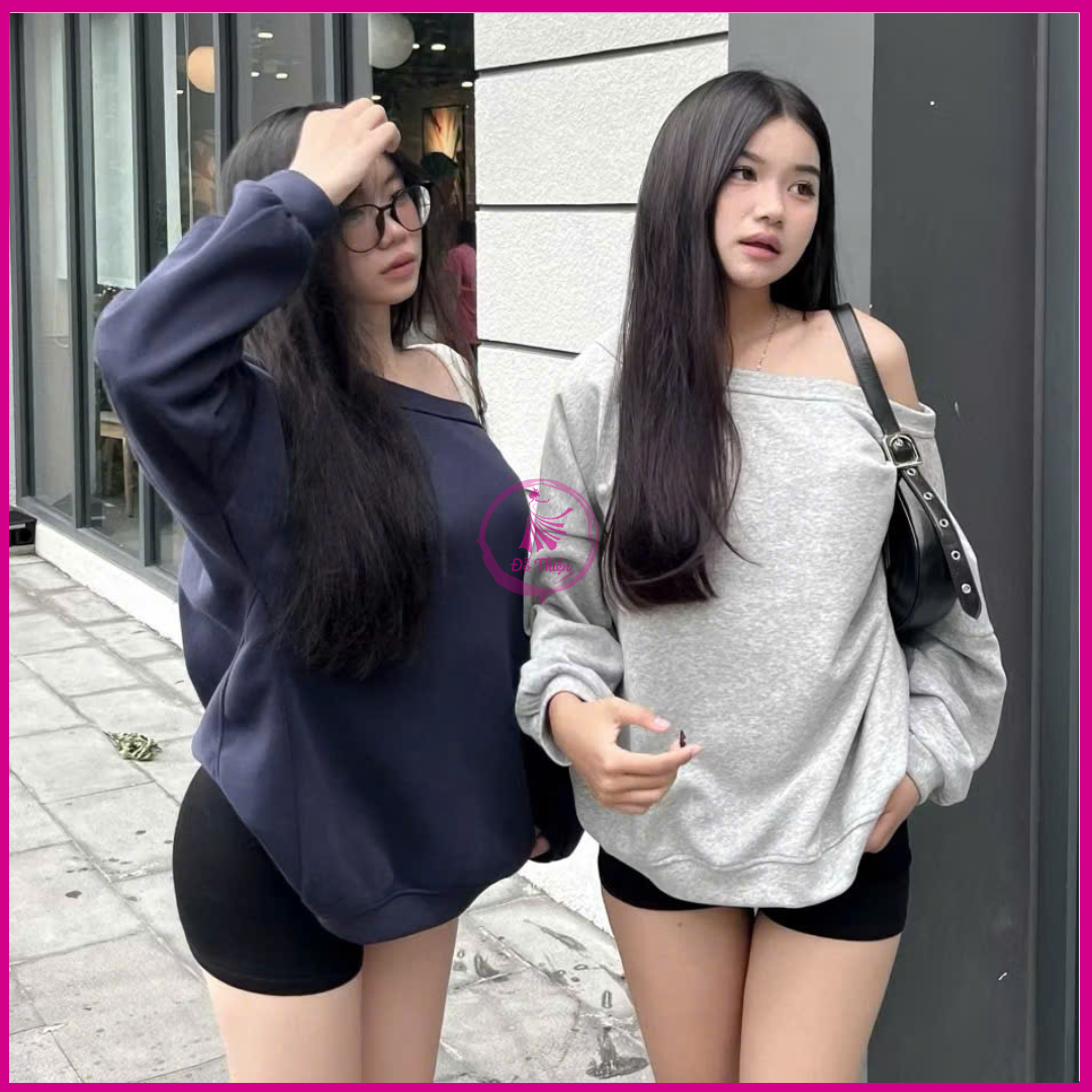  Áo nỉ sweater nữ trễ vai form rộng áo hoodie dài tay lệch vai phong cách Hàn Quốc - Đỗ Thiện Unisex 