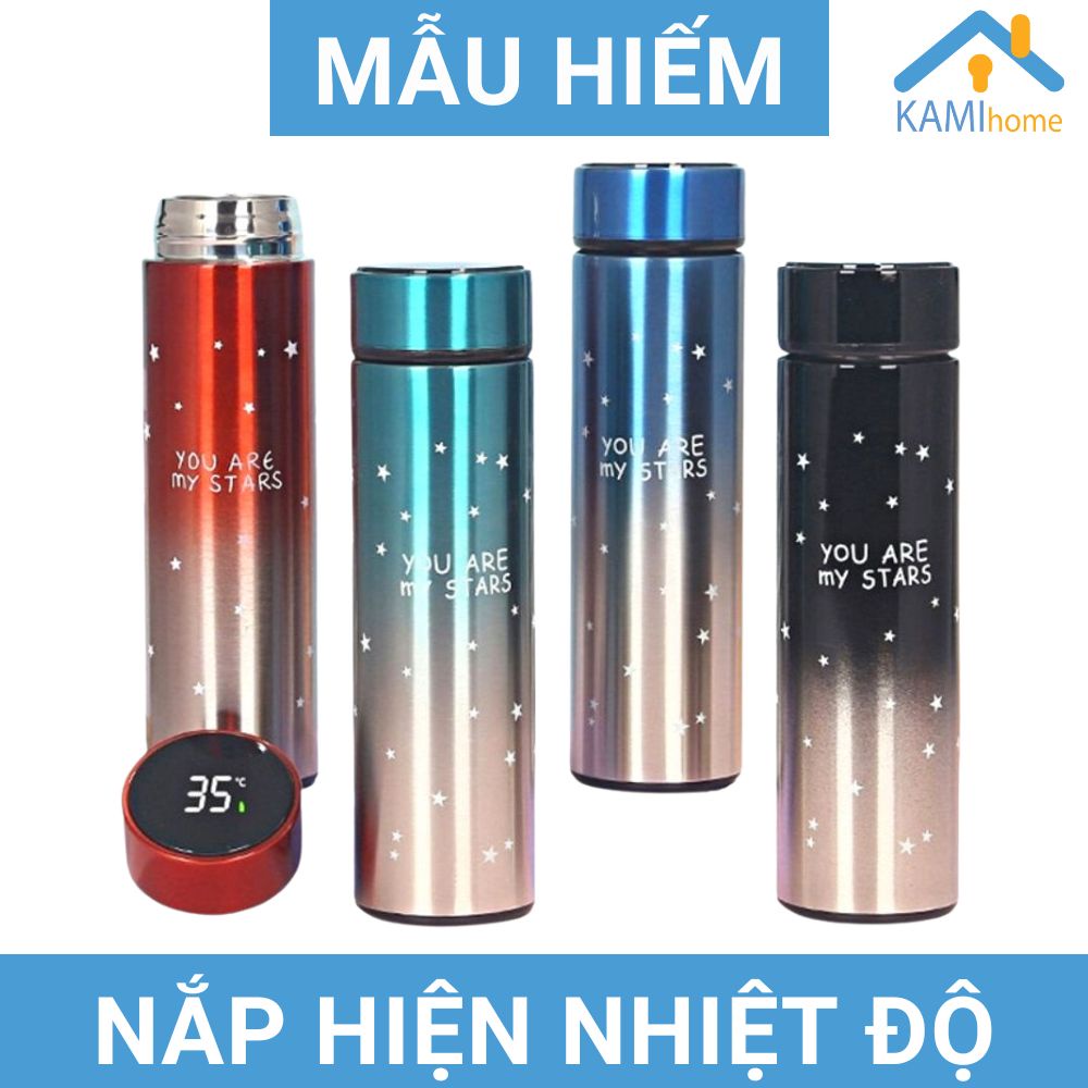 Bình giữ nhiệt nước nóng lạnh hiển thị nhiệt độ có màng lọc pha trà inox 3 lớp cao cấp cỡ 450ml mã 22014