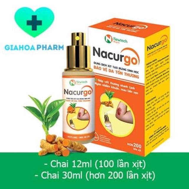Nacurgo - Dung dịch xịt bảo vệ da băng vết thương dạng xịt - Chai 12ml